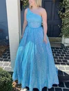 Ball Gown One Shoulder Sequined Sweep Train Prom Dresses With Pockets #UKM020115368