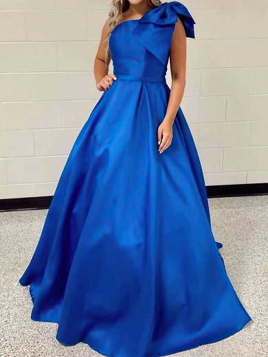 Ball Gown/Princess One Shoulder Satin Sweep Train Prom Dresses With Bow #UKM020115383