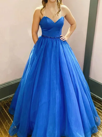 Ball Gown Strapless Tulle Prom Dresses With Beading #UKM020115400