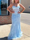 Trumpet/Mermaid Sweetheart Tulle Sweep Train Prom Dresses With Appliques Lace #UKM020115414
