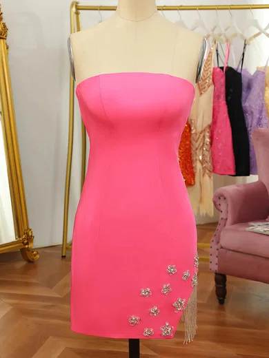 Sheath/Column Strapless Stretch Crepe Short/Mini Short Prom Dresses With Split Front #UKM020115422