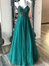 Ball Gown V-neck Tulle Glitter Floor-length Beading Prom Dresses #UKM020115430
