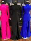 Sheath/Column Scoop Neck Jersey Sweep Train Prom Dresses With Split Front #UKM020115441