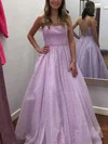 Ball Gown Scoop Neck Glitter Sweep Train Prom Dresses With Sashes / Ribbons #UKM020115442