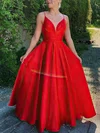 Ball Gown V-neck Satin Floor-length Prom Dresses With Ruffles #UKM020115462
