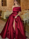Ball Gown One Shoulder Satin Sweep Train Prom Dresses With Pockets #UKM020115502