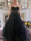 Princess Sweetheart Tulle Sweep Train Prom Dresses With Appliques Lace #UKM020115525