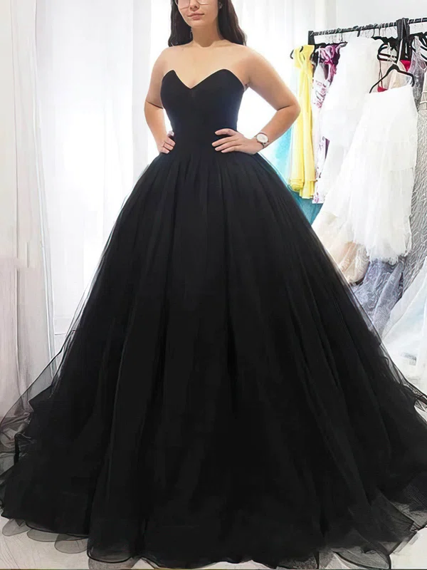 Ball Gown Strapless Tulle Sweep Train Prom Dresses #UKM020115537