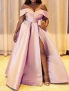 Ball Gown Off-the-shoulder Satin Floor-length Prom Dresses With Split Front #UKM020115547