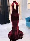 Mermaid High Neck Backless Velvet Cut Out Prom Dresses #UKM020115551