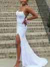 Sheath/Column Scoop Neck Sequined Sweep Train Prom Dresses With Split Front #UKM020115561