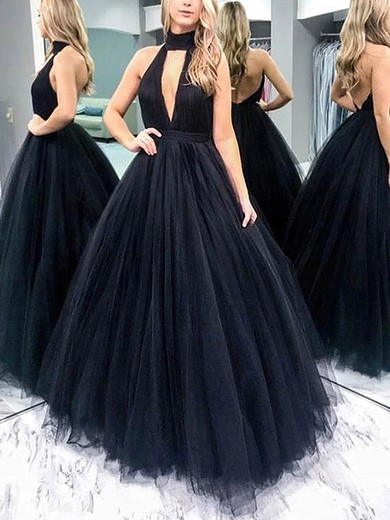 Ball Gown Halter Tulle Sweep Train Prom Dresses #UKM020115563