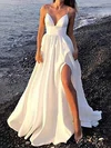 Ball Gown/Princess Sweep Train V-neck Satin Split Front Prom Dresses #UKM020115590