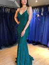 Trumpet/Mermaid V-neck Lace Sweep Train Prom Dresses #UKM020115591
