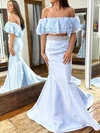 Trumpet/Mermaid Off-the-shoulder Chiffon Satin Sweep Train Prom Dresses With Tiered #UKM020115612