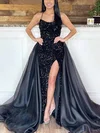 Ball Gown/Princess Scoop Neck Organza Velvet Sequins Sweep Train Prom Dresses With Split Front #UKM020115618