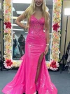 Sheath/Column V-neck Sequined Sweep Train Prom Dresses With Appliques Lace #UKM020115619