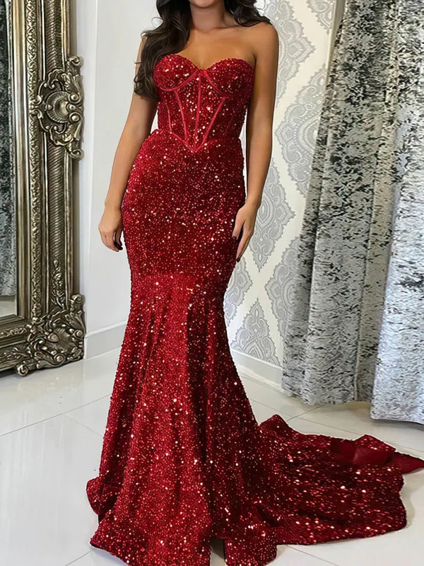 Mermaid Mermaid Strapless Sparkly Velvet Sequin Prom Dresses #UKM020115620