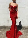 Trumpet/Mermaid Sweep Train Sweetheart Velvet Sequins Prom Dresses #UKM020115622