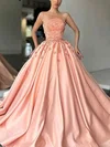 Ball Gown Strapless Satin Sweep Train Prom Dresses With Sashes / Ribbons #UKM020115626