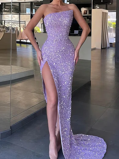 Sheath/Column Strapless Sparkly Sequin Prom Dresses #UKM020115627