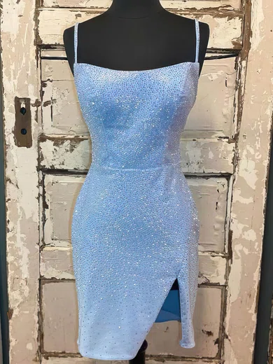 Sheath/Column Scoop Neck Jersey Short/Mini Short Prom Dresses With Split Front #UKM020020110569