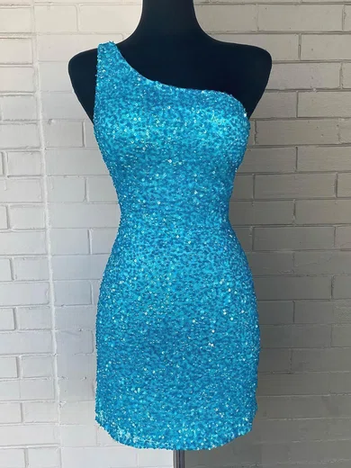 Sheath/Column One Shoulder Sequined Short/Mini Short Prom Dresses #UKM020020109816