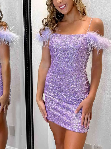 Sheath/Column Square Neckline Glitter Short/Mini Short Prom Dresses #UKM020020111405