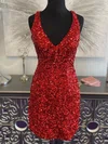 Sheath/Column V-neck Sequined Short/Mini Short Prom Dresses #UKM020020109831