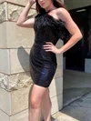 Sheath/Column One Shoulder Sequined Short/Mini Short Prom Dresses With Feathers / Fur #UKM020020111415