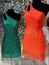 Sheath/Column One Shoulder Sequined Short/Mini Short Prom Dresses #UKM020020110596