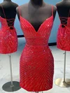 Sheath/Column V-neck Sequined Short/Mini Short Prom Dresses #UKM020020109859