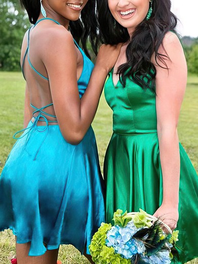 A-line V-neck Silk-like Satin Short/Mini Short Prom Dresses #UKM020020111443