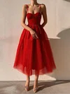 A-line Sweetheart Tulle Tea-length Short Prom Dresses #UKM020020111448