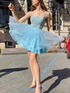 A-line Scoop Neck Glitter Short/Mini Short Prom Dresses #UKM020020108982
