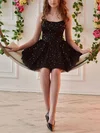 A-line Scoop Neck Tulle Short/Mini Beading Short Prom Dresses #UKM020020108983