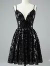 A-line V-neck Sequined Short/Mini Short Prom Dresses #UKM020020109926