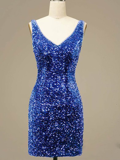 Sheath/Column V-neck Sequined Short/Mini Short Prom Dresses #UKM020020109928