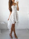A-line V-neck Lace Asymmetrical Short Prom Dresses #UKM020020109018