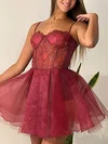 A-line Sweetheart Glitter Short/Mini Short Prom Dresses With Appliques Lace #UKM020020111337