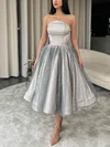 A-line Strapless Glitter Tea-length Short Prom Dresses #UKM020020111344