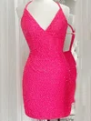 Sheath/Column V-neck Sequined Short/Mini Short Prom Dresses #UKM020020109950