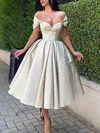Ball Gown Off-the-shoulder Shimmer Crepe Tea-length Short Prom Dresses #UKM020020111350