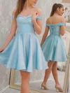 A-line Off-the-shoulder Satin Short/Mini Short Prom Dresses #UKM020020109990