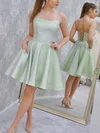 A-line Scoop Neck Satin Short/Mini Short Prom Dresses With Pockets #UKM020020109991