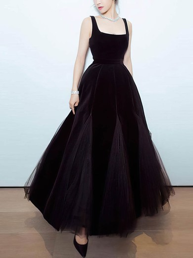 A-line Square Neckline Tulle Velvet Ankle-length Short Prom Dresses #UKM020020111485