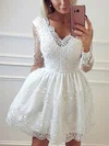 A-line V-neck Tulle Short/Mini Lace Short Prom Dresses #UKM020020109085