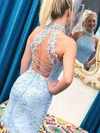 Sheath/Column Halter Tulle Short/Mini Lace Short Prom Dresses #UKM020020109105