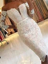Sheath/Column Off-the-shoulder Lace Tulle Knee-length Short Prom Dresses With Appliques Lace #UKM020020111527