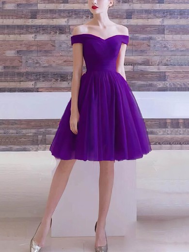 A-line Off-the-shoulder Tulle Knee-length Short Prom Dresses #UKM020020109144